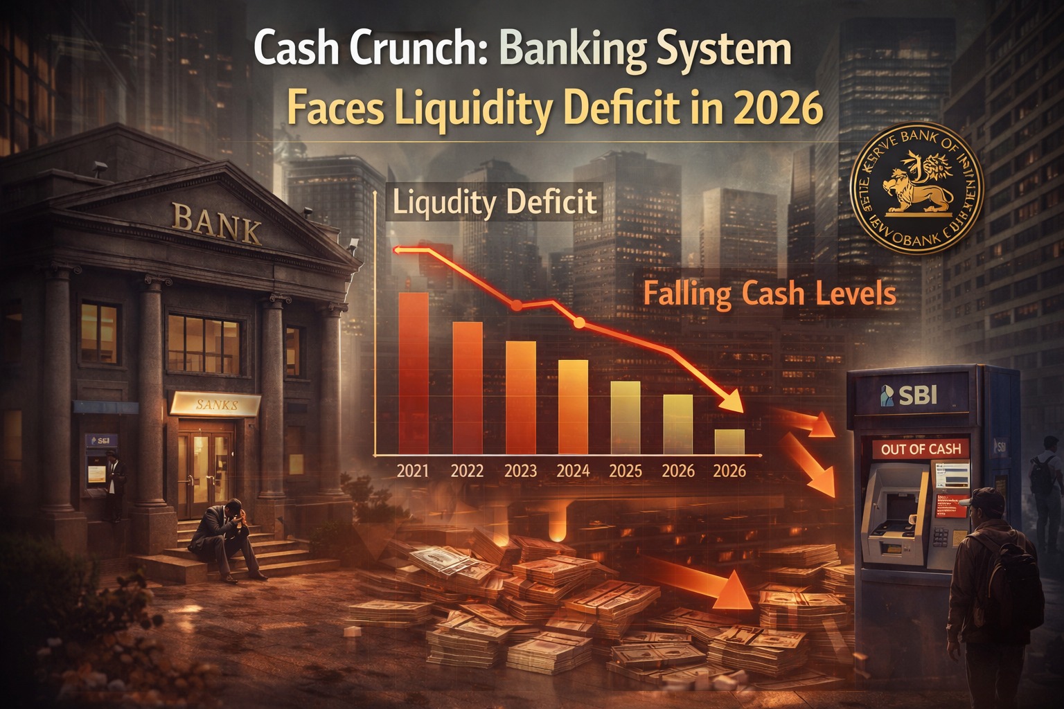 Banking system liquidity deficit in India 2026 chart showing cash shortage